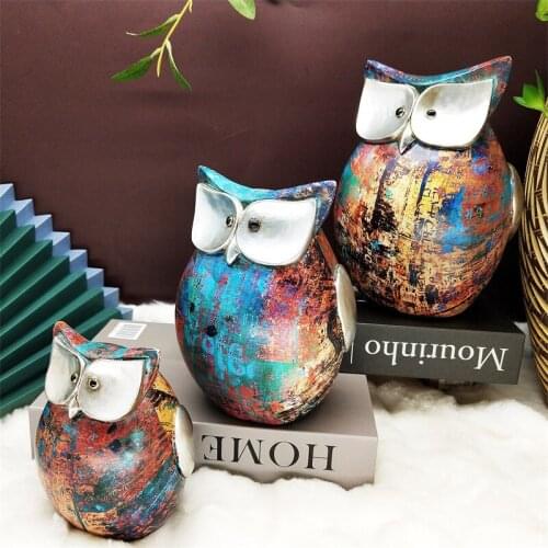 European creative colorful resin crafts owl ornaments home wine cooler living room resin water transfer decorations