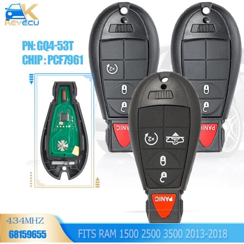 Keyecu Aftermarket 4 +1 Button Remote Key Fob for Dodge RAM 1500 2500 3500 With Remote Start FCC: GQ4-53T