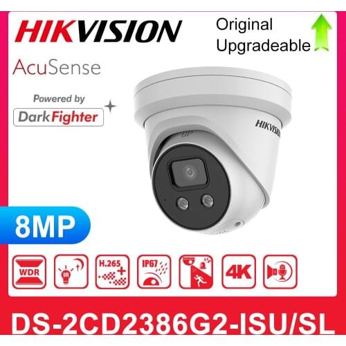 Original Hikvision 8MP DS-2CD2386G2-IU and DS-2CD2386G2-ISU/SL POE IR Built-in Mic AcuSense IPC Fixed Turret Network Camera