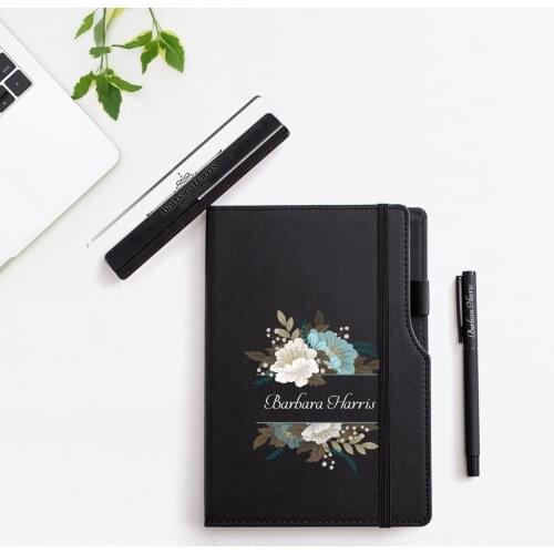 Customize Notebook & Metal Roller Pen & Name Plate Gift Set - L Model Notebook - PU Faux Leather Hardcover - A5 Lined 224 pages