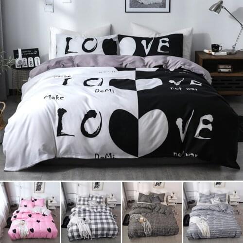 3pcs Duvet Cover Pillowcase Sets Love Heart Plaid Print Modern Bedding Sets Grey Pink Black Polyester Queen King Duvet Cover Set