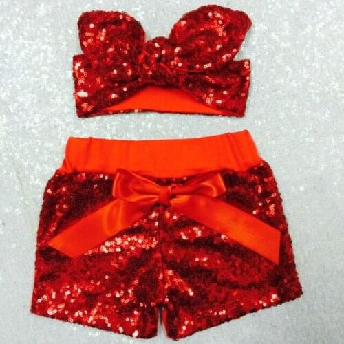 Girls Red sequin shorts with matching bow baby shorts toddler birthday outfit kids fashion birthday sparkle matching headband