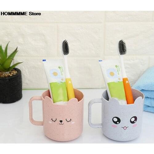 Creative Children Brushing Cup Wheat Straw Cartoon Expression Mouthwash Cup Plastic Cup Toothbrush Toothbrush Cup