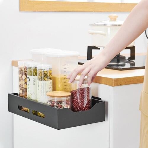 Kitchen Carbon Steel Sliding Storage Rack Drawer Type Seasoning Bottle Storage Rack Storage Basket Kitchen Supplies Organizer