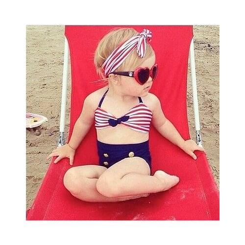 Kid Girls Clothing Set 3PCS Kids Baby Girl Bikini Stripe Swimsuit Swimwear Swimming Clothes Beachwear