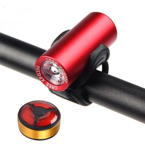55g Light weight head light Bicycle lights set mountain bike USB Rechargeable lights bicycle with taillights 350lm CREE XPG