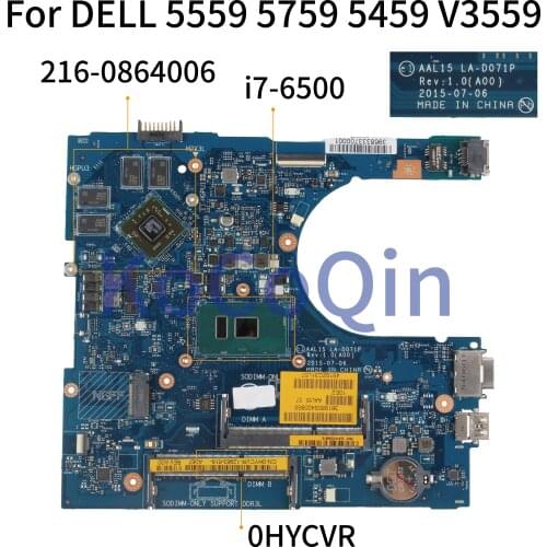 KoCoQin Laptop motherboard For DELL 5559 5759 5459 3559 HDMI Core SR2EZ i7-6500U 216-0864006 Mainboard CN-0HYCVR 0HYCVR LA-D071P