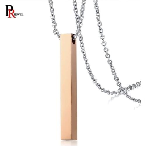 Minimalist Plain Vertical Bar Pendant Necklace Stainless Steel Free Chain 20 inch