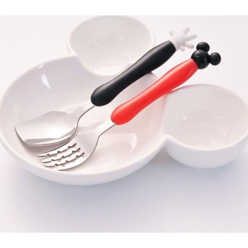 Mickey Minnie Fork Spoon Dinnerware Set Kids Tableware Set Baby Stainless Steel Fork Spoon pink cutlery kawaii kit