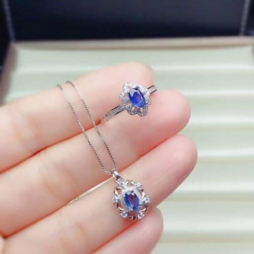 New Arrival Real and Natural Sapphire jewelry set Natural Real Sapphire 925 sterling silver 1pc pendant,1pc ring