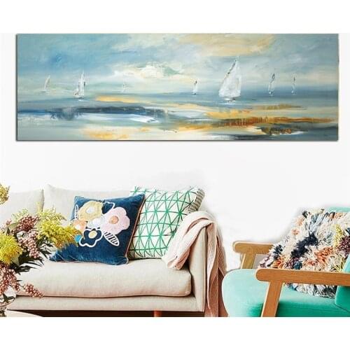 Natural Abstract Boat Landscape Canvas Painting Posters Prints Scandinavian Wall Art Picture for Living Room Home Decor Cuadros