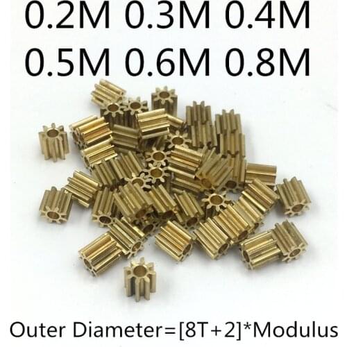 New Arrival 0.2M 0.3M 0.4M 0.5M 0.6M 0.8M 8T metal pinion gear brass M0.6 for 2.0mm / 3.0mm 1.0mm 1.5mm shaft size motors