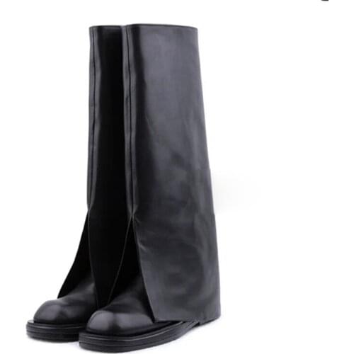 New Woman Military Boots Girls Knee High Shoes Women Real Leather Heels Ladies Round Toe Boots Female Brand Motorcycle Boots