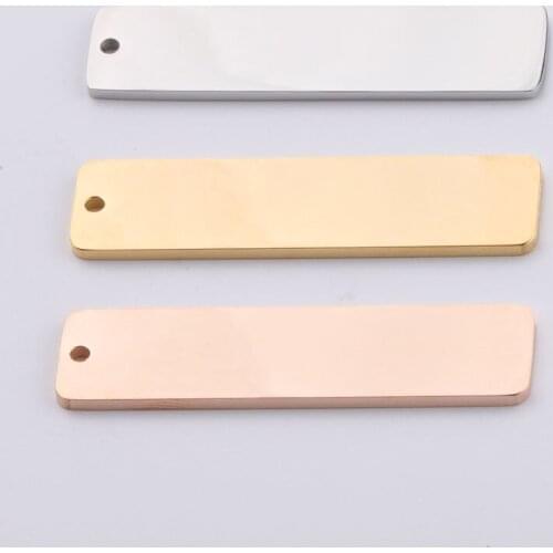 Blank Rectangle Charms 10*40mm Stainless Steel Mirror Polish Tag Pendant for Key Chain DIY Jewelry Making Wholesale 10pcs