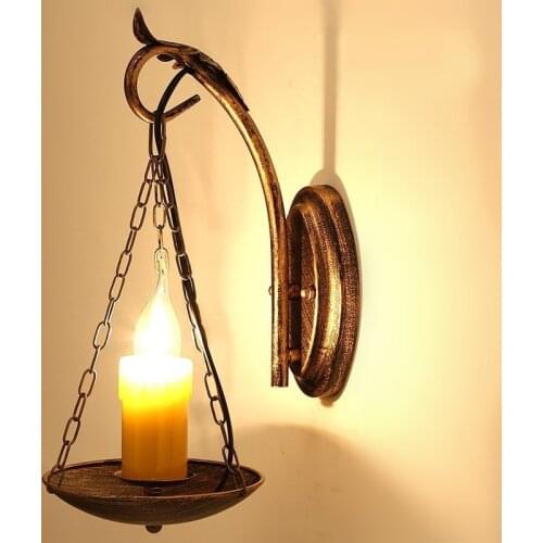 Retro candle Wall Lamp American iron wall sconc bedside led night light Bedroom Balcony Aisle Villa Hotel garden warehouse Decor