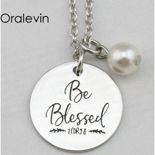 BE BLESSED Inspirational Hand Stamped Engraved Custom Charm Pendant Link Chain Necklace Gift Handmad Jewelry,10Pcs/Lot, #LN2285