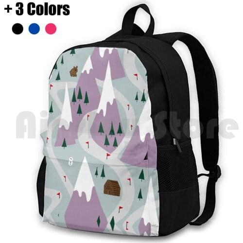 Ski Slopes-Grey Outdoor Hiking Backpack Waterproof Camping Travel Ski Skiing Mountain Ski Slopes Cabin Bear Woods Snowman