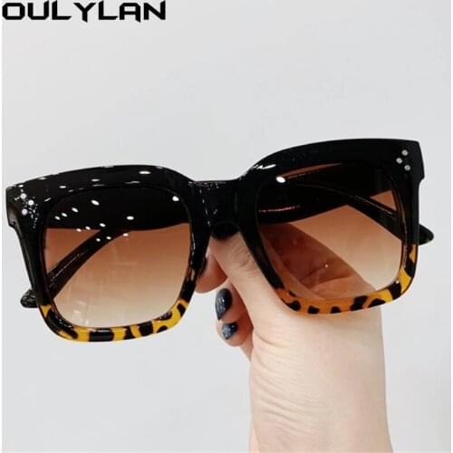 Oulylan Oversized Sunglasses Women Vintage Brand Gradient Sun Glasses Shades for Ladies Leoaprd Frame Colored Eyewear UV400