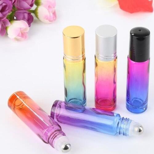 Gradient Color 10ml Glass Roll-on Bottles Liquid Essential Oils Bottle With Stainless Steel Roller Ball And Aluminum Film Cap