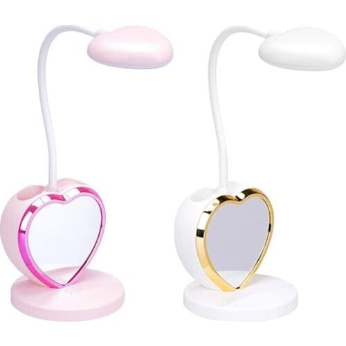 LED Desk Lamp for Girls, Rechargeable LED Desk Lamp with USB Charging Port & Pen Holder, Eye-Caring Dimmable