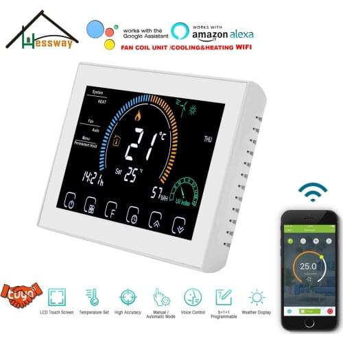 HESSWAY New Product 6 Periods Programmable WIFI Smart Touch Thermostat for Cooling Heating Switch Data Memory
