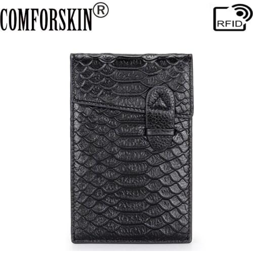 COMFORSKIN Genuine Leather Card Holder RFID Protecting Men Business Card Cases New Arrivals Credit Card Wallet For Women