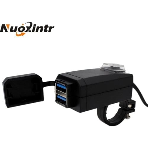 Nuoxintr Dual USB Port 12V Motorbike Motorcycle Handlebar Charger Moto Waterproof Adapter Power Supply Socket for Phone Mobile