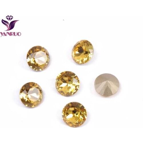 YANRUO 1357 All Sizes Light Topaz Brilliant Cut DIY Handicraft K9 Sewn Stones Pointed Back Strass Crystal Rhinestones