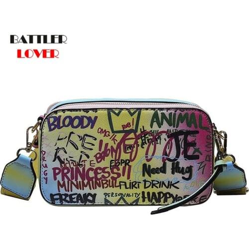 Women Colorful Graffiti Crossbody Bags Queen Letters Printing Shoulder Flaps For Female 2021 New Fashion Handbags Ladies Purses