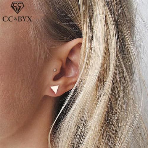 CC 100% S925 Sterling Silver Stud Earrings For Women Office Style Simple Design Triangle Shape Fine Jewelry Bijoux Femme CCE515