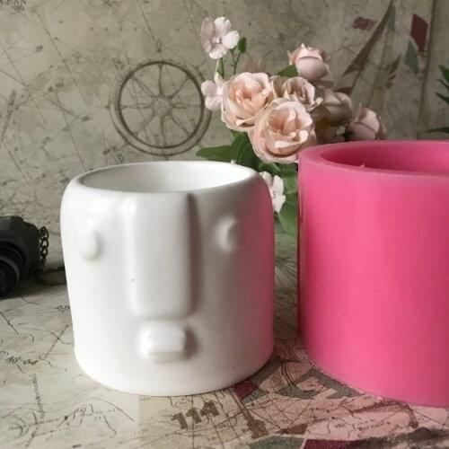 3D Face Silicone Concrete Candlestick Candle Holder Molds Round Epoxy Resin Pen Storage DIY Cement Clay Flower Pot Mould