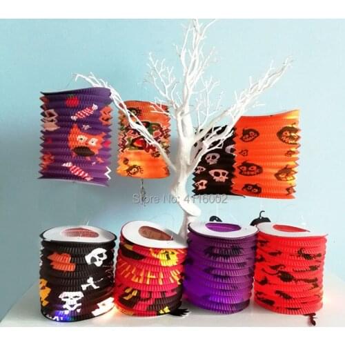 480pcs/lot Halloween Paper Lantern Folding Pumpkin Organ Pendant 15.5x29cm Halloween Days Festival Party Decoration