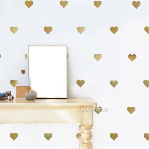 64pcs/set Heart Wall Stickers Gold Metallic Vinyl Wall Decals Decoration Kids Baby Room Removable Home Design Wallpaper SA535