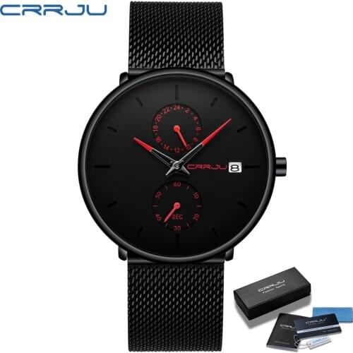 CRRJU Top Luxury Brand Mens Analog Quartz 24 Hour Date Watches Man 3ATM Waterproof Clock Men Watch Sport Full Steel Wrist Watch