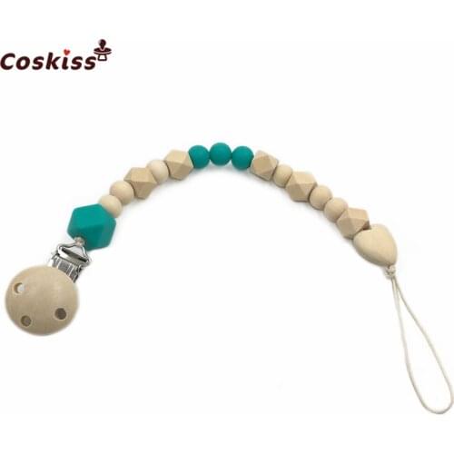 Baby Teething Toy Teether Rattle Teether Silicone And Wood Pacifier Clip Wooden Beads Developmental Toy