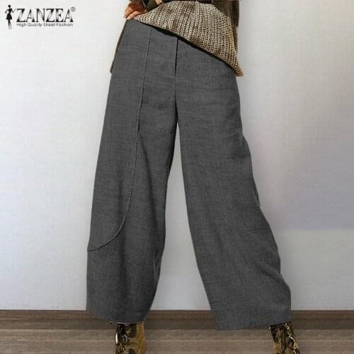 ZANZEA Elegant High Waist Solid Trousers Fashion Spring Women Wide Leg Harem Pants Loose Casual Pantalon Plus Size Palazzo 5XL