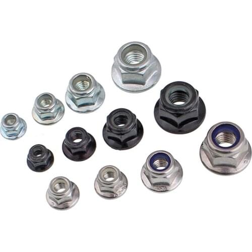Lock Nut M3 M4 M5 M6 M8 M10 Black carbon steel 304 stainless steel Hex Flange Nylon Insert Lock Nuts Self-locking Nylock Locknut