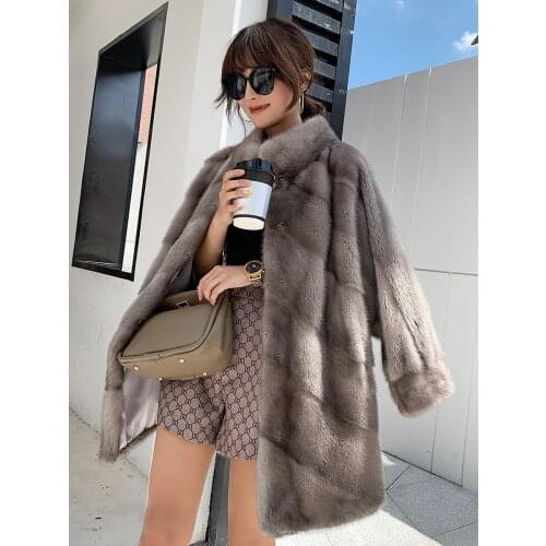 HDHOHR 2021 Soft Warm Import Real Mink Fur Coats For Women High Quality Winter Fashion Genuine Mink Fur Jackets Female Oversize
