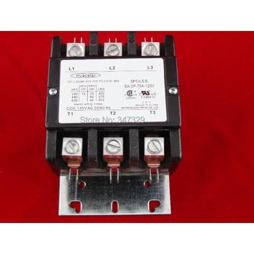 Hvacstar SA-3P-75A-120V Definite Purpose Contactor 3Poles 75FLA 120V AC Coil , DP Contactor, Air Conditioner Contactor