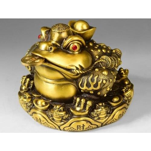 Chinese Brass Copper Feng shui Yuan bao Toad Animal statue