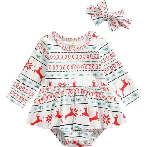Baby Girls Rompers Newborn Infant Reindeer Print Jumpsuits Headband Outfits Autumn Winter Christmas Childrens Clothes