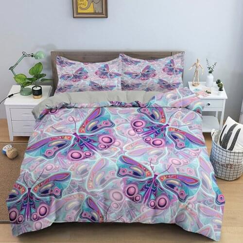 Purple Butterfly Duvet Cover Set with 1/2 Pillow Case 3D Print Comforter Single Double Queen King Size Bedding & Zipper Closure