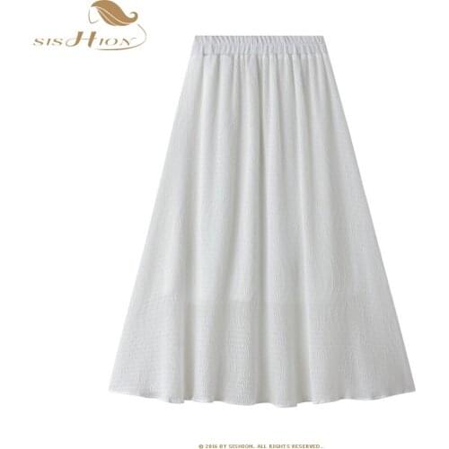 Korean Fashion Long Midi Skirt VD1809 Women Summer High Waist Black White Chiffon Skirt