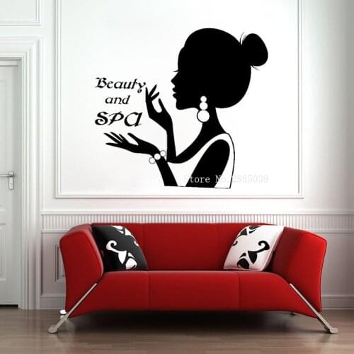 Beauty And SPA Logo Signboard Wall Stickers Girls Woman Silhouette Vinyl Stickers for Hair Beauty Salon Home Decoration LL101