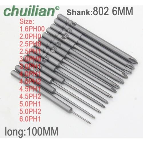 1Pc 802 6MM Shank Electric Screwdriver Bit Magnetic Phillips Cross Electric Driver Bits Hand Tools Screwdriver long 100mm