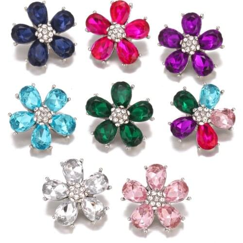 Flower Crystal 18mm Metal Snap Button Jewelry DIY Bracelet KC9469