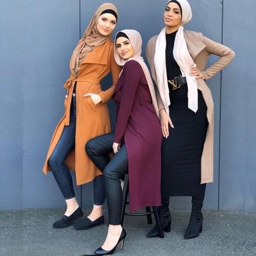 Fashion Women Mslim Islamic Arab Long section Slim Waist Trench coat 5 Colors