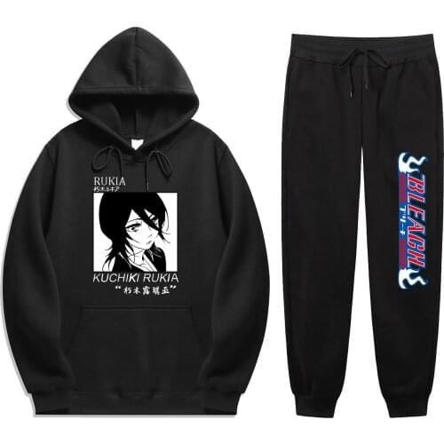Japan Anime BLEACH rukia Print mens sets 2 Pieces Sets Winter Sweatshirt+Drawstring Pants Hoodies hoodie sets Sweatshirt Unisex