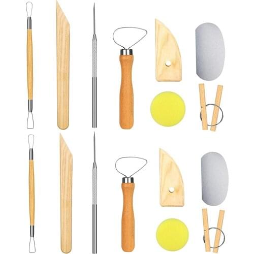 2 Set Pottery Polymer Clay Tools Set, 8 Pcs Each, the Most Essential Ceramic Clay Tools, for Beginner Level