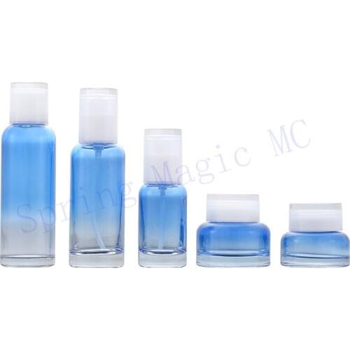 NEW 40ml Light blue glass lotion bottles with lotion pump empty cosmetic bottle Essence liquid Skin Care Empty cosmetic containe